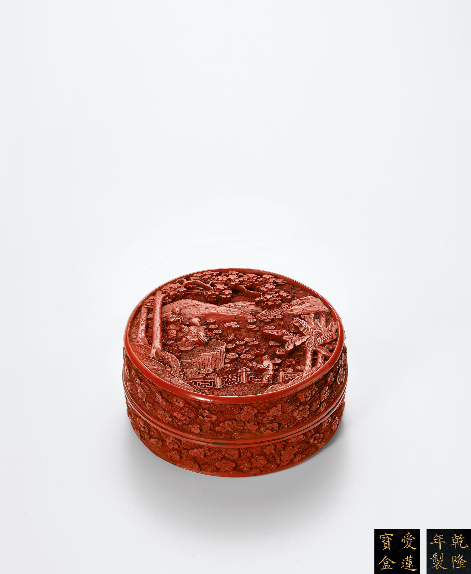 ▽鴻▽ 漆器漆彫剔紅描金彩繪山水紋花瓶一對置物古賞物中国古玩中国古美術-
