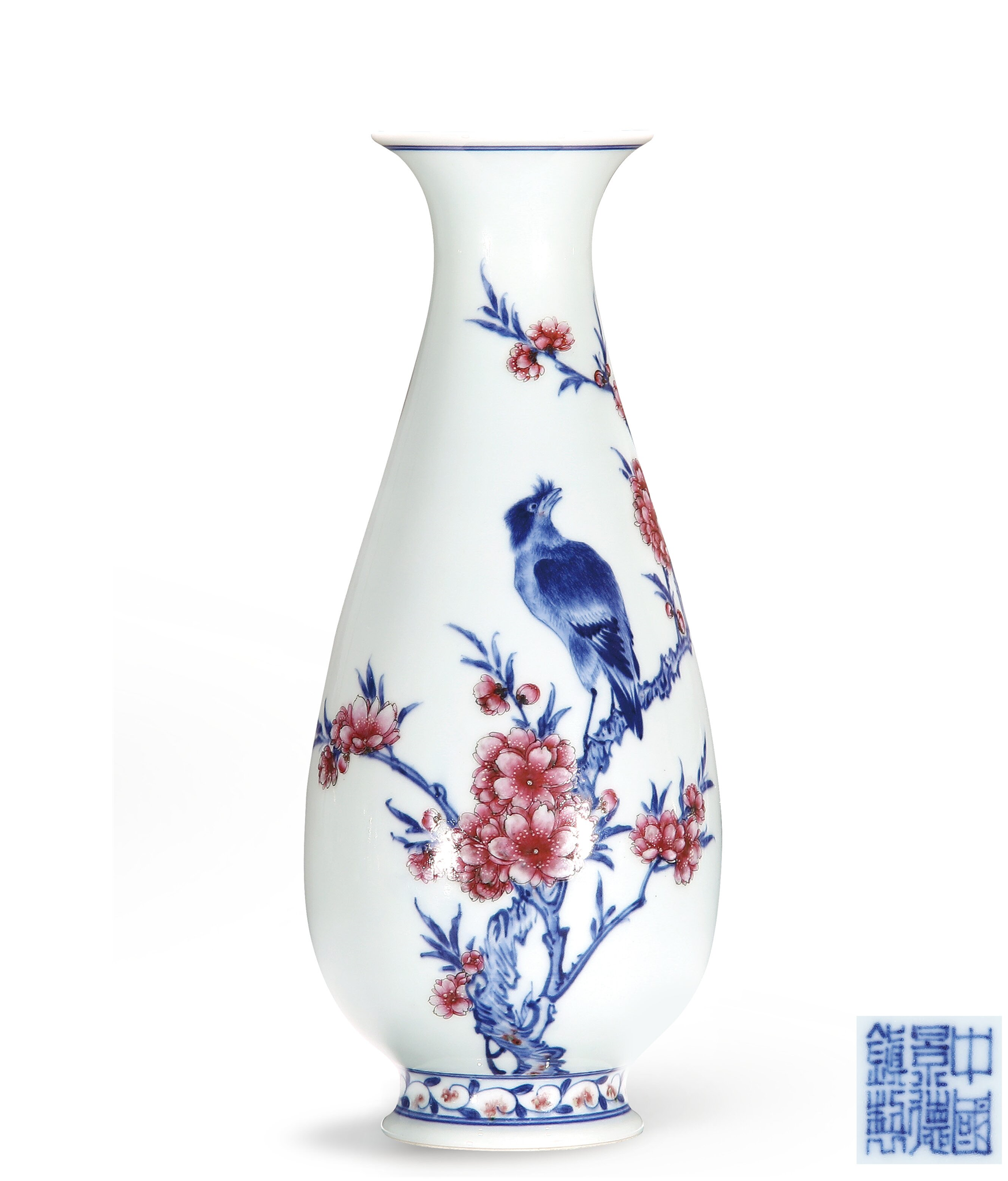 vq8|9783 中国骨董 人間国宝 陶芸 磁器『清康熙五彩花鳥紋梅瓶です